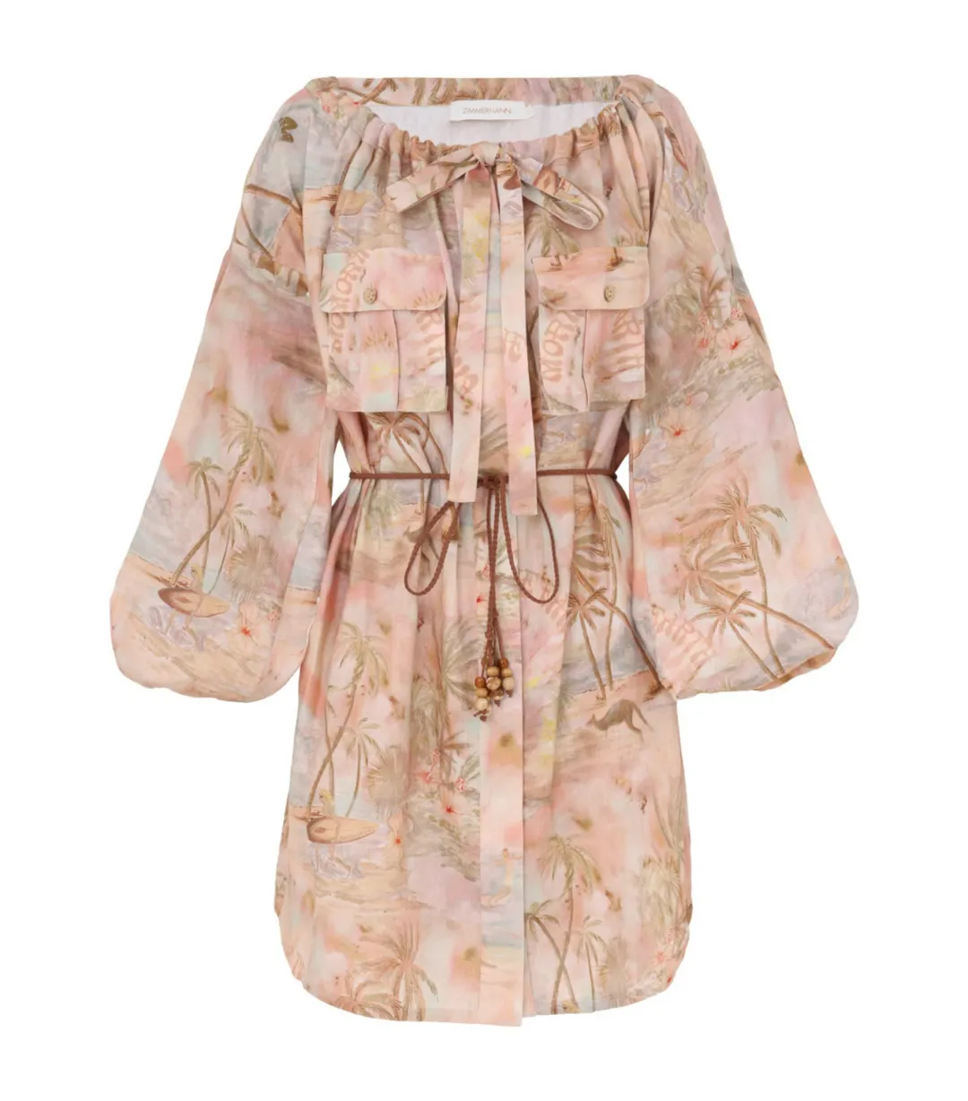 Zimmermann Illuminate Relaxed Mini Dress in Guava Paradise Size XS / AU 6P for rent on The Volte - main image