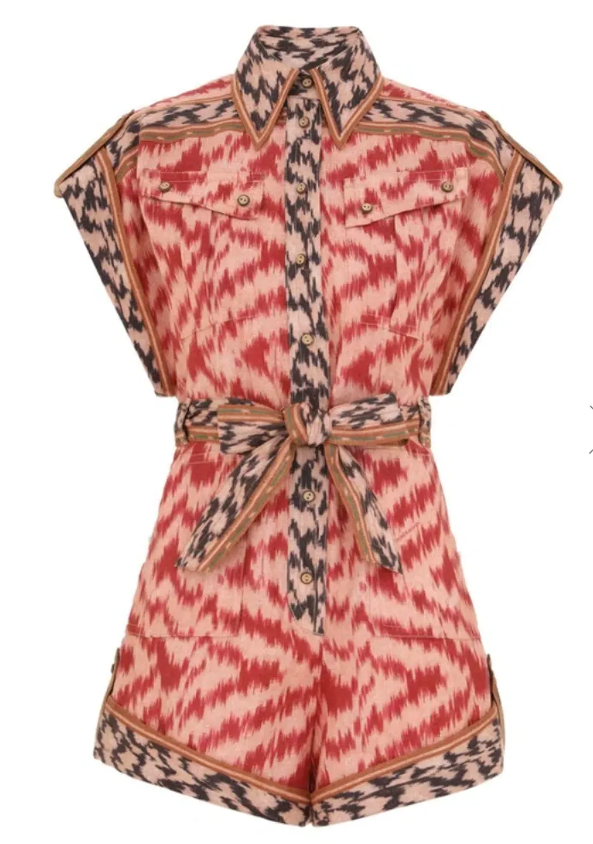Zimmermann Wylie Pocket Playsuit Red Ikat Size 0 / AU 8 - Image 2