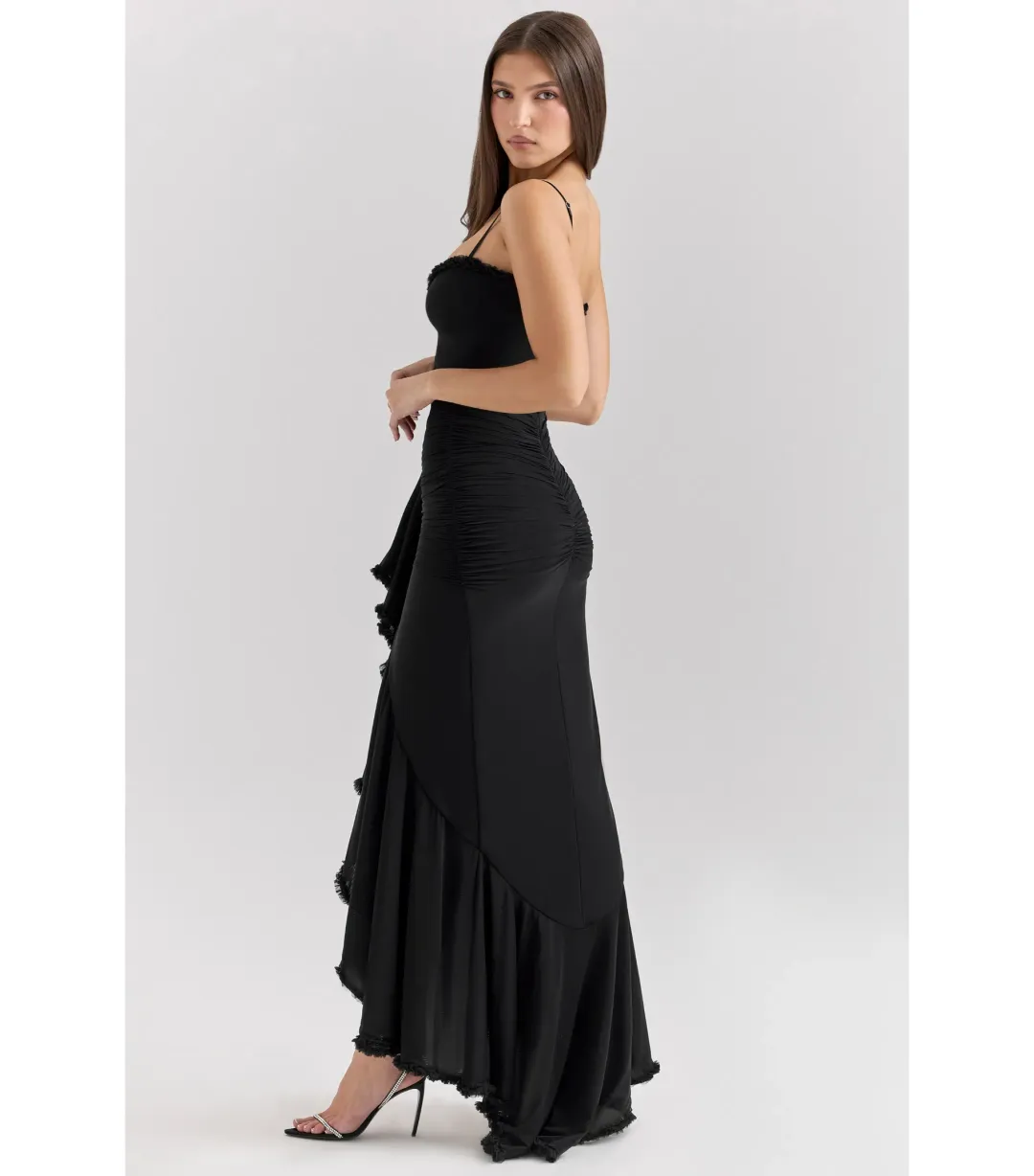 House of CB Gabbi Mesh Ruffled Front Gown Black Size XS / AU 6 for rent on The Volte - main image
