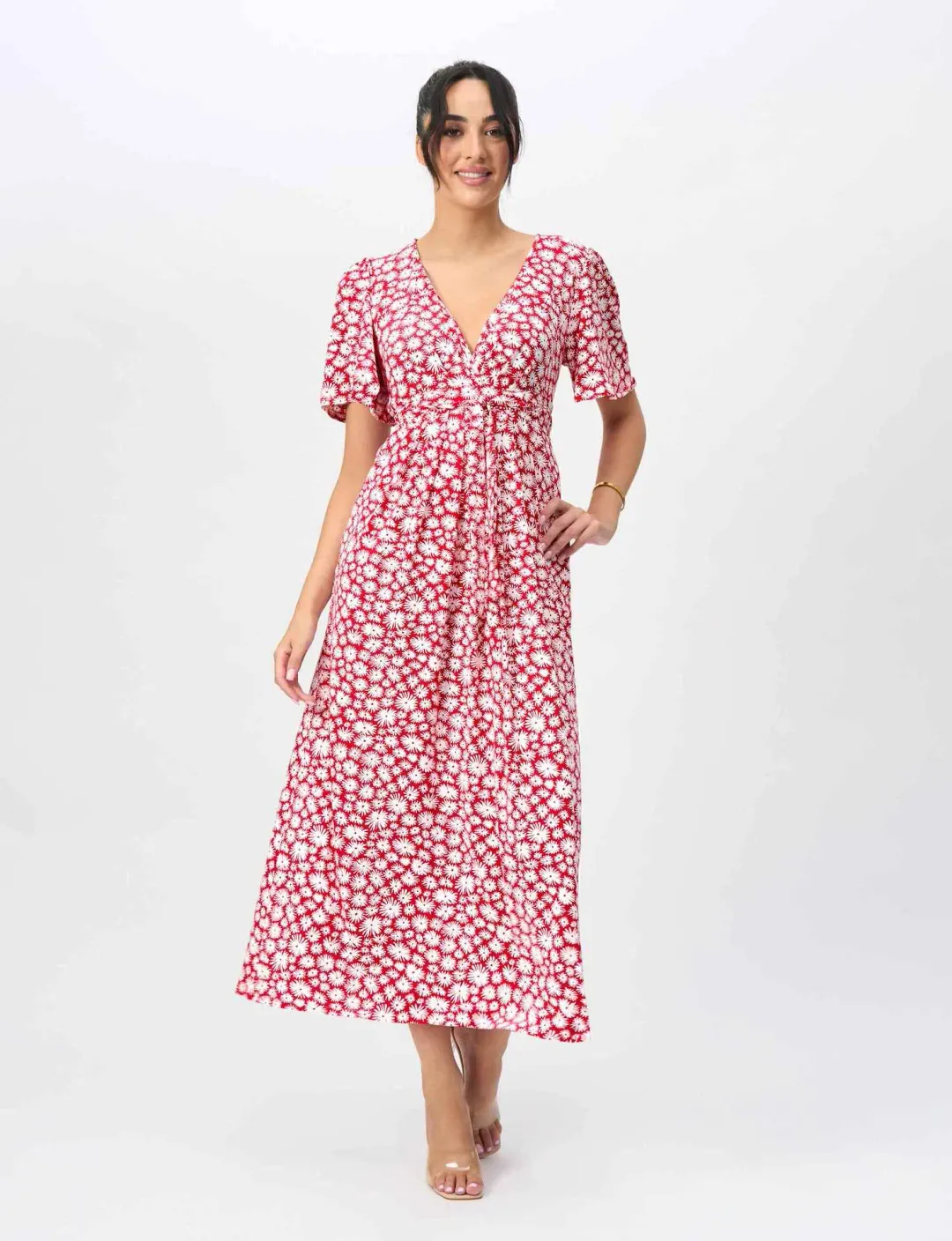 Leona Edmiston Sally Empire Line Midi Dress Daisy Days Red Size 18 for rent on The Volte - main image