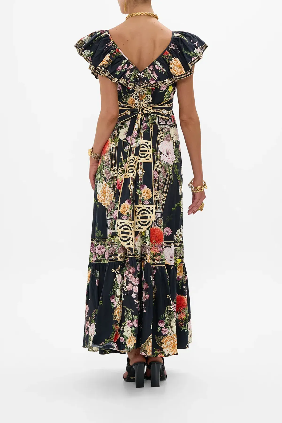Camilla Frill Neck Dress Black/Floral Size 16 - Image 3