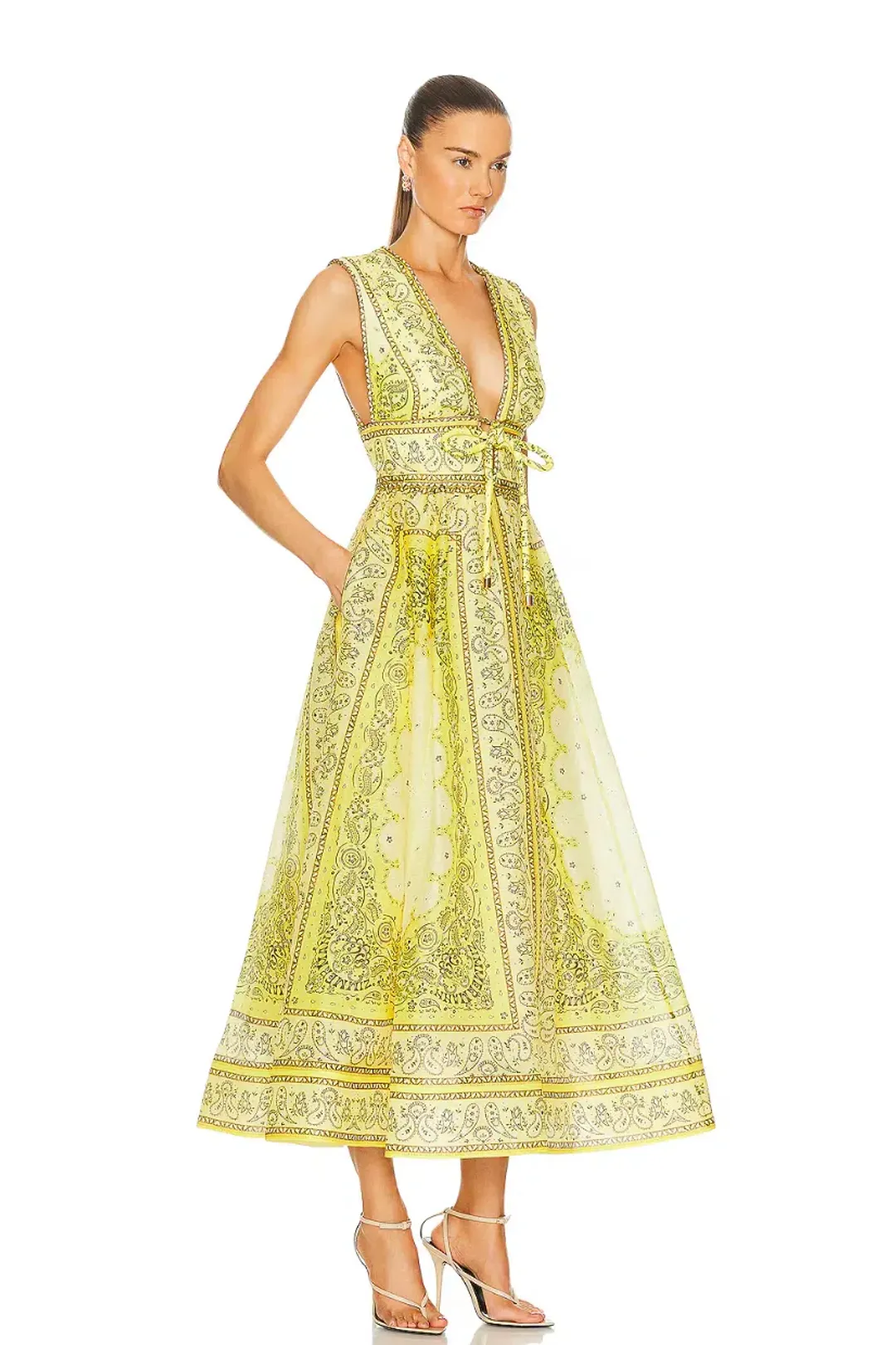 Zimmermann Matchmaker Bow Long Dress Yellow Bandana Size 3 / AU 14 for rent on The Volte - main image