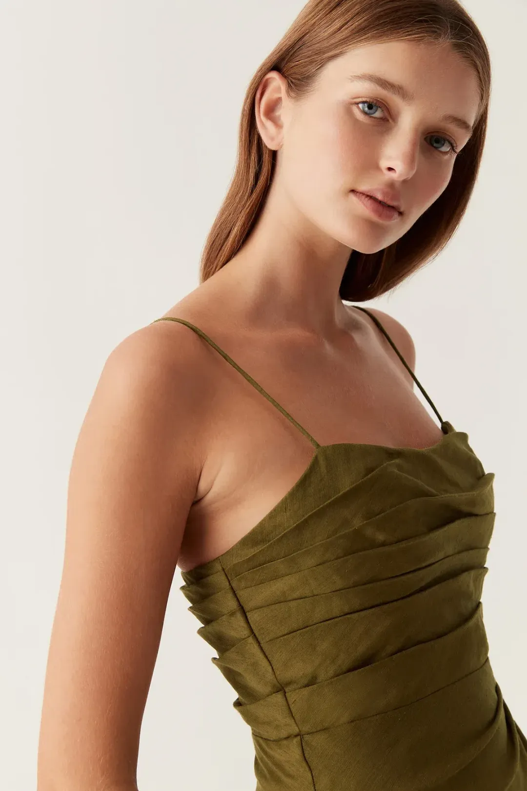Aje Clarice Midi Dress Deep Olive Size 6 for rent on The Volte - main image