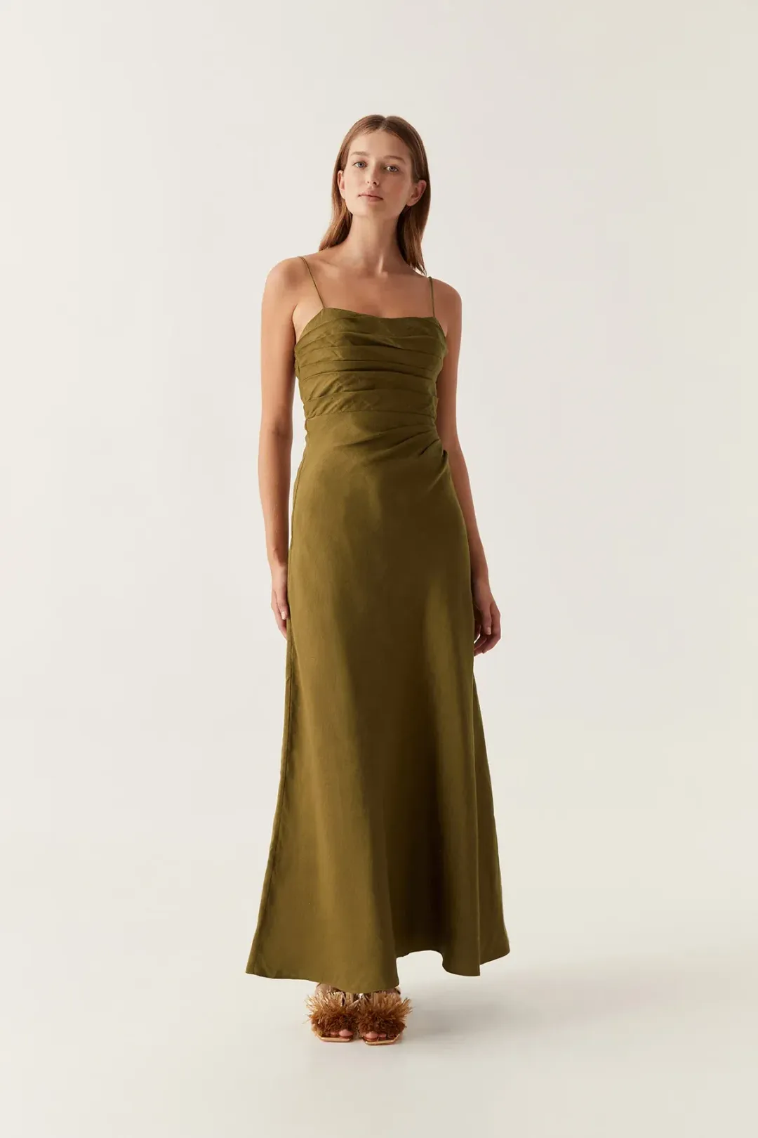 Aje Clarice Midi Dress Deep Olive Size 6 for rent on The Volte - main image