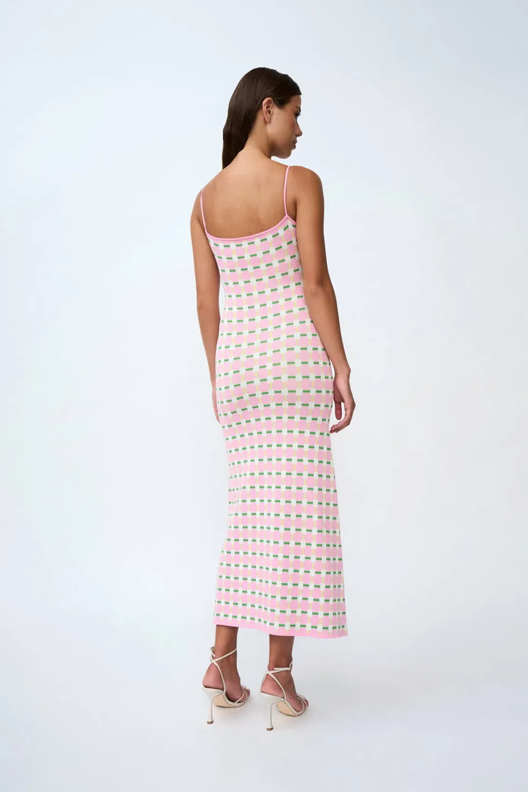 By Johnny Remy Checker Knit Midi Dress Pink Multi Size S / AU 8 for rent on The Volte - main image