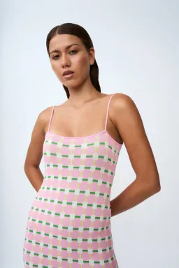 By Johnny Remy Checker Knit Midi Dress Pink Multi Size S / AU 8 for rent on The Volte - image 5