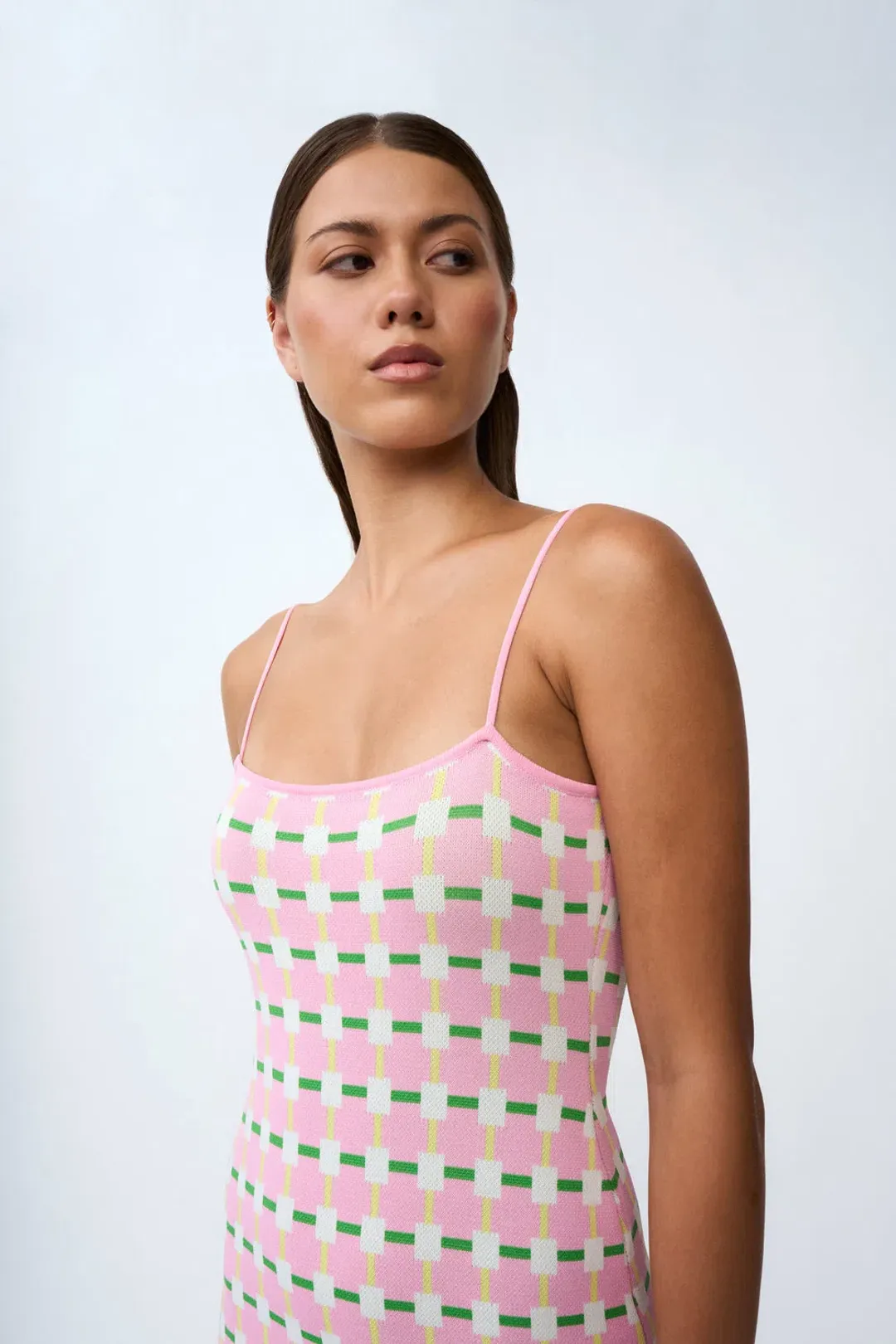 By Johnny Remy Checker Knit Midi Dress Pink Multi Size S / AU 8 for rent on The Volte - main image