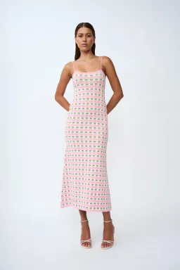 By Johnny Remy Checker Knit Midi Dress Pink Multi Size S / AU 8 for rent on The Volte - image 6