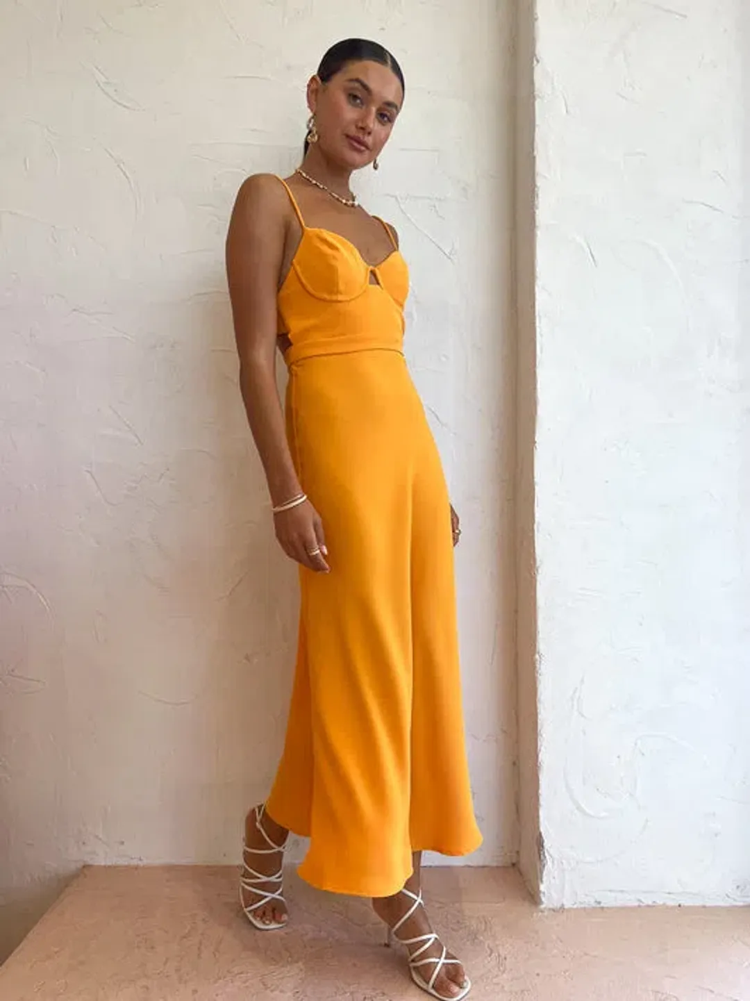 By Johnny Callia Wire Midi Dress in Apricot Orange Size 6 for rent on The Volte - main image