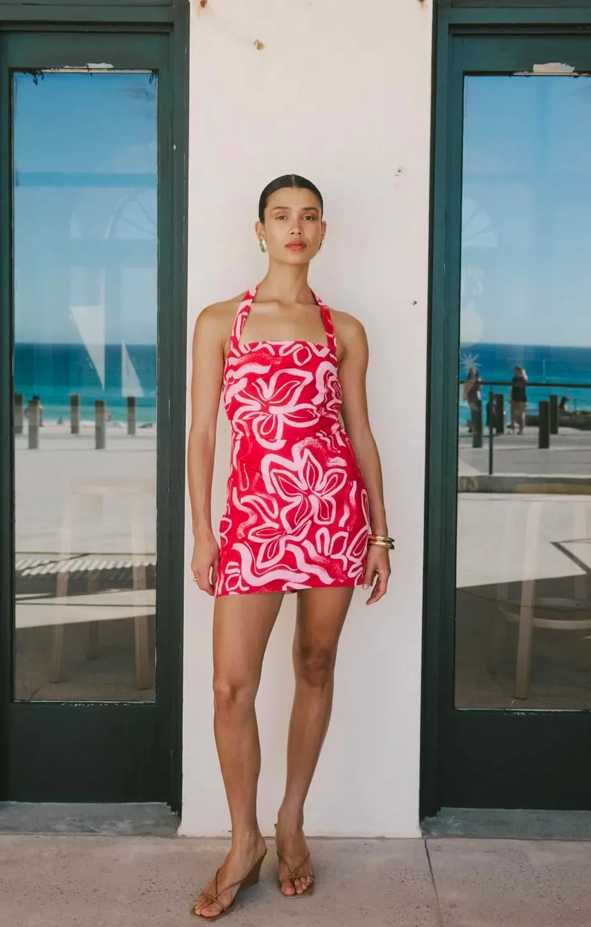 Kookai Soley Rouched Mini Dress Pink/Red Size 8 - Image 1