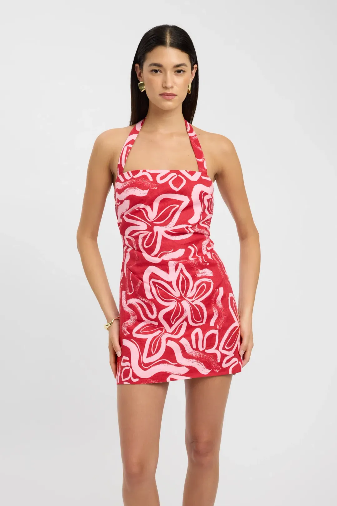 Kookai Soley Rouched Mini Dress Pink/Red Size 8 for rent on The Volte - main image