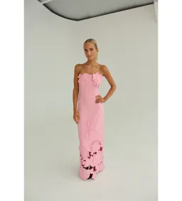 Leo Lin Rayna Appliqué Bustier Maxi Dress in Flamingo Size AU10 for rent on The Volte - image 3