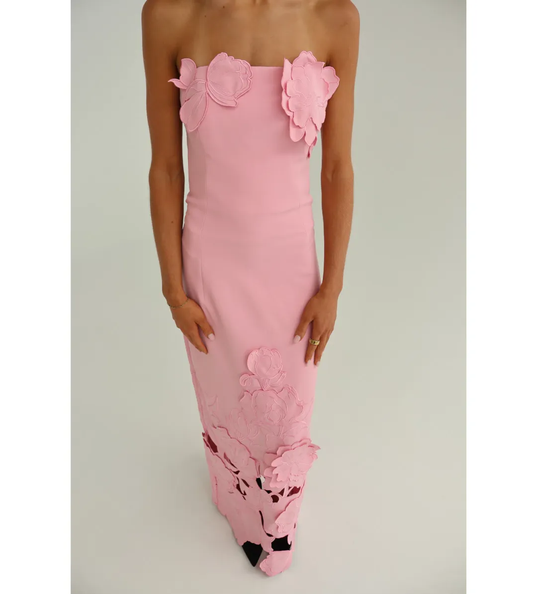 Leo Lin Rayna Appliqué Bustier Maxi Dress in Flamingo Size AU10 for rent on The Volte - main image
