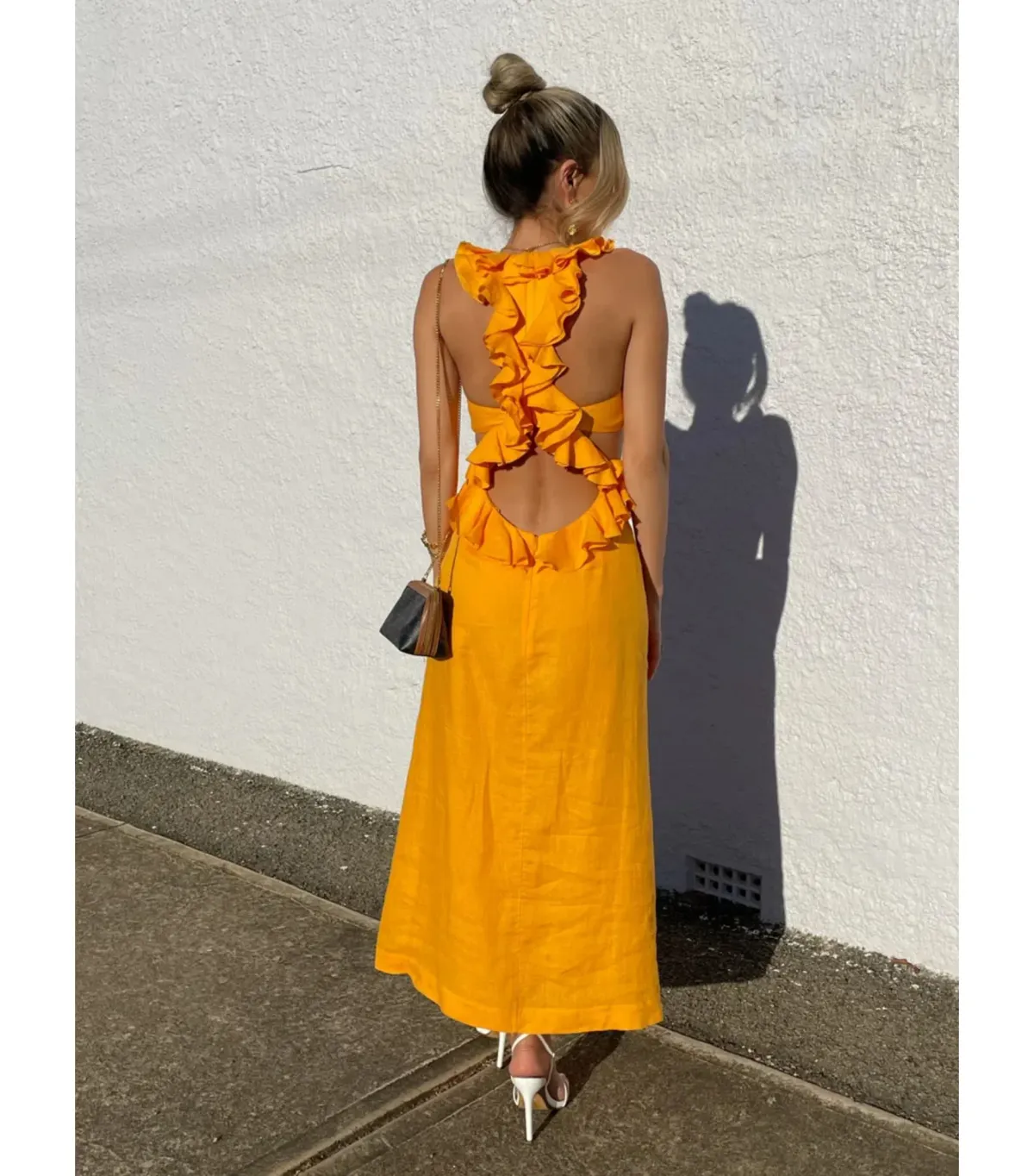 Zimmermann Orange Frill Midi Dress Orange Size 0 / AU 8 - Image 2