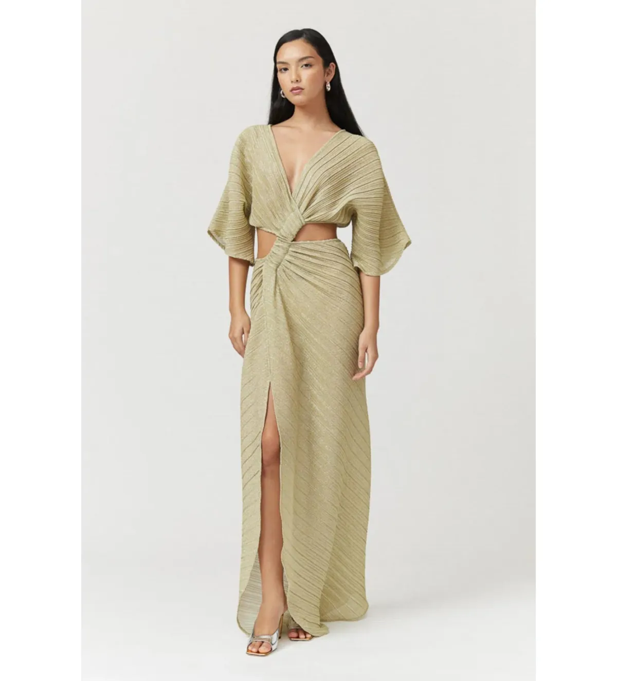 Suboo Stevie Cross-Over Midi Dress Gold Size XS/Au 8 - Image 1