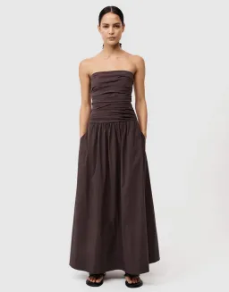 St Agni Gathered Strapless Tie Back Dress Brown Size 8 for rent on The Volte - image 1