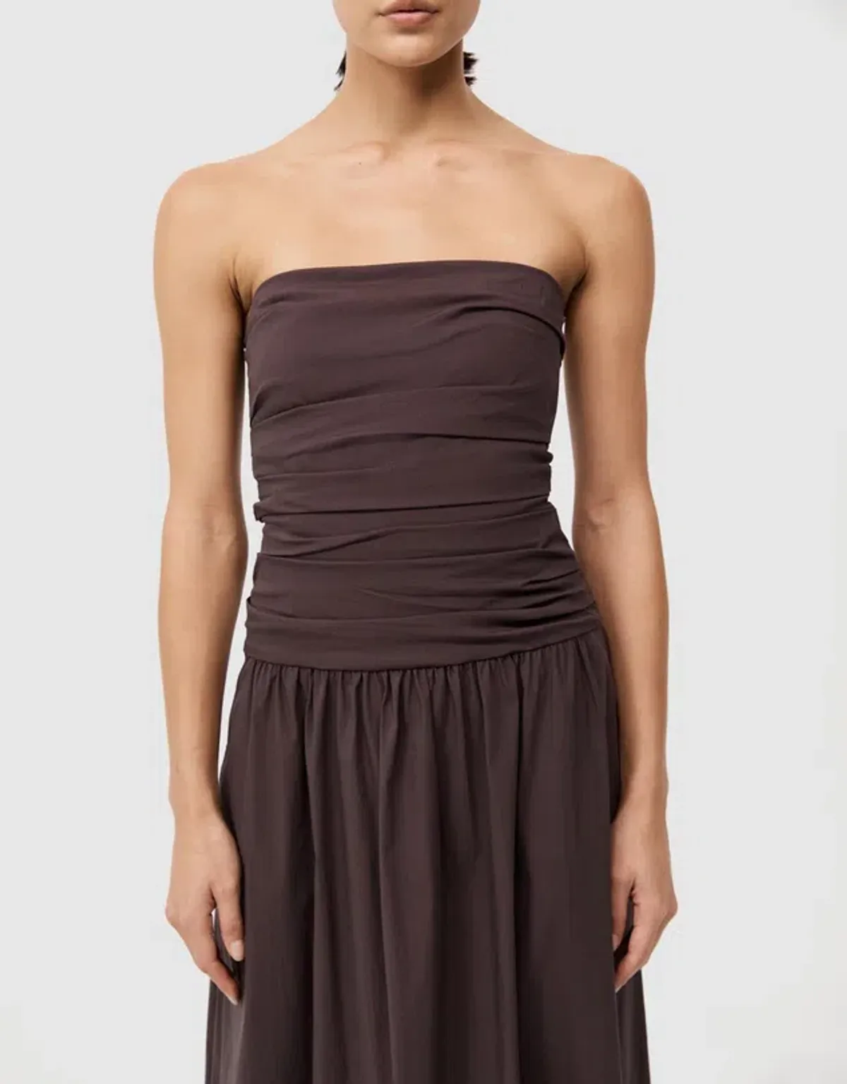 St Agni Gathered Strapless Tie Back Dress Brown Size 8 - Image 4
