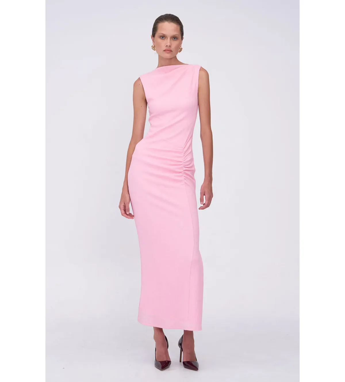 Suboo Jacqui Rouched Front Midi Dress Pink Size 8 - Image 1