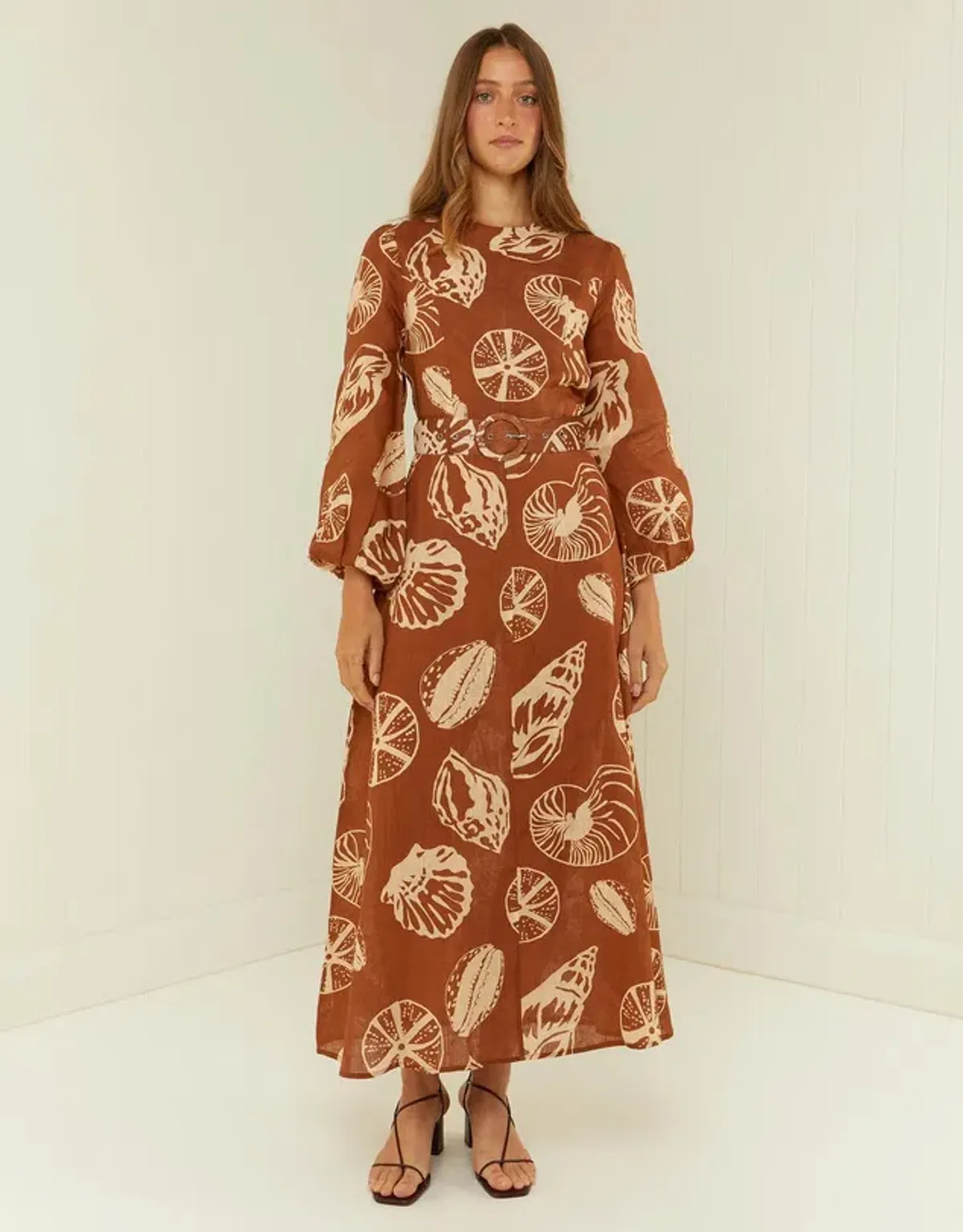 Palm Noosa Melrose Belted Long Sleeve Dress Brown Size 14 - Image 1