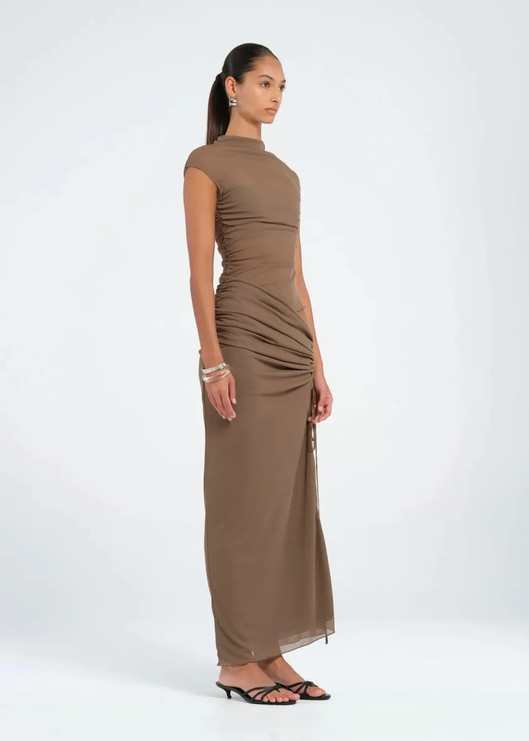 Benni Milo Mesh Maxi Dress Mushroom Size 8 for rent on The Volte - main image