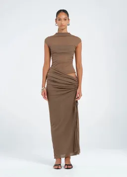 Benni Milo Mesh Maxi Dress Mushroom Size 8 for rent on The Volte - image 1