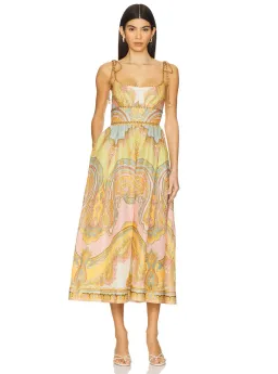 Zimmermann Maxine Picnic Midi Dress Gold Paisley Size 0 / AU 8 for rent on The Volte - image 1