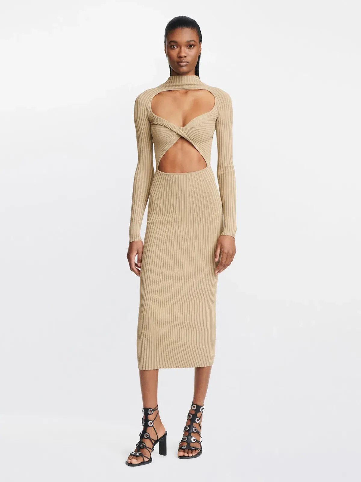Dion Lee Stripe Rib Twist Midi Dress in Sahara Size M / AU 10 - Image 2