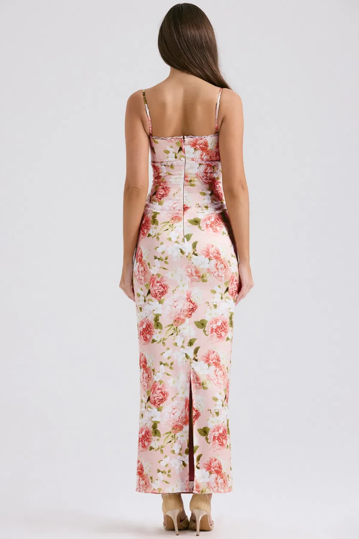 House of CB Josefina Satin Maxi Dress Pink Peony Floral Print Size S / AU 8 - Image 2