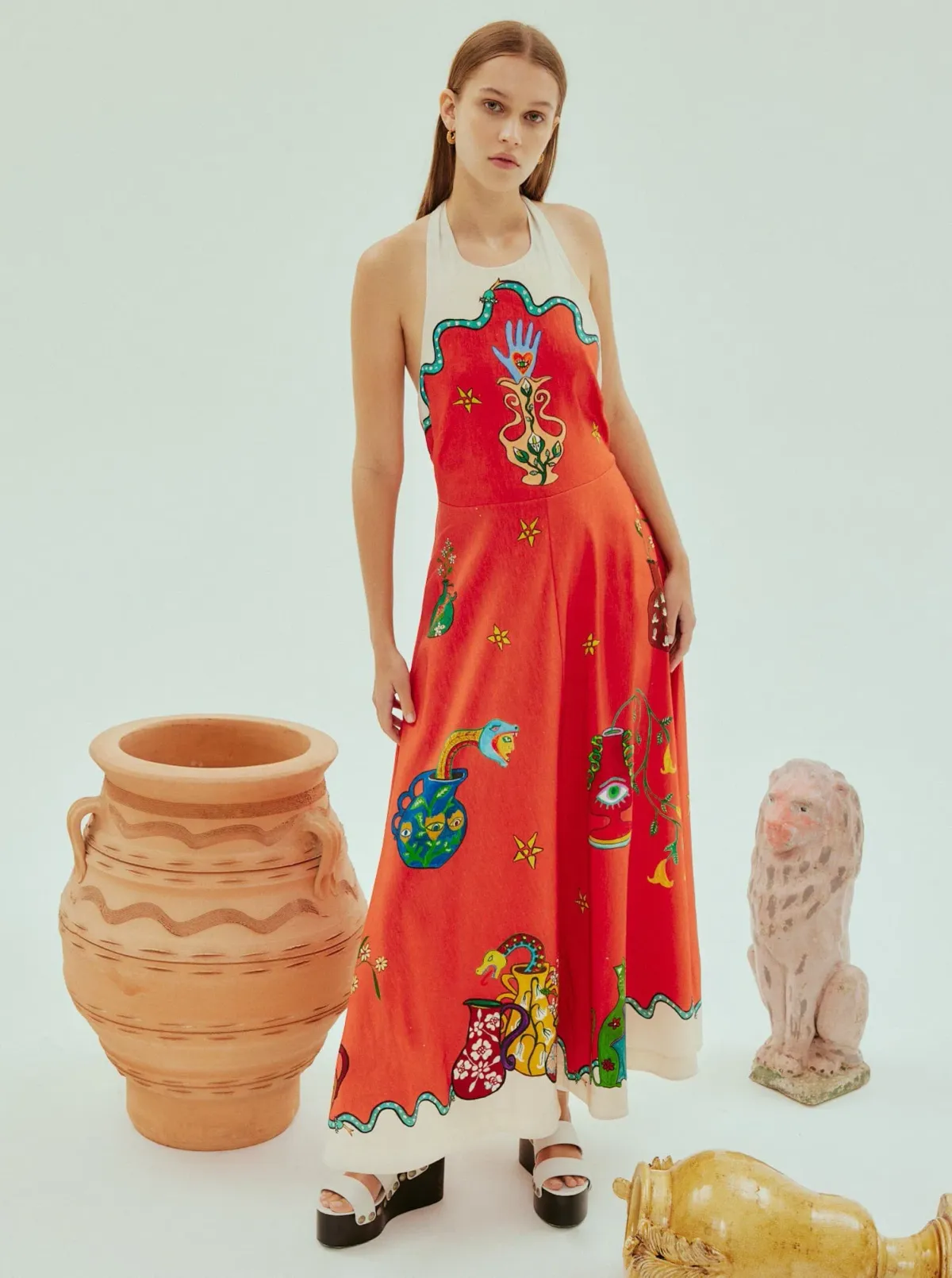 Alemais Rose Halter Dress Orange Multi Size 12 - Image 1