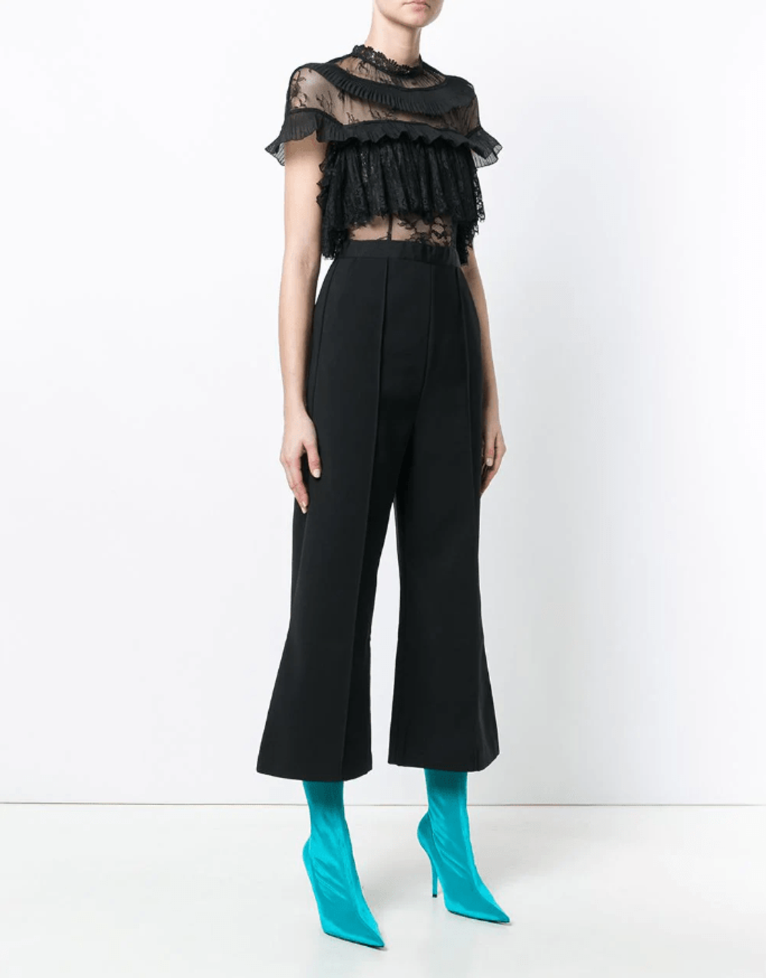 Self Portrait - Ruffle Trim Flared Jumpsuit Black Size 6 for rent on The Volte - main image