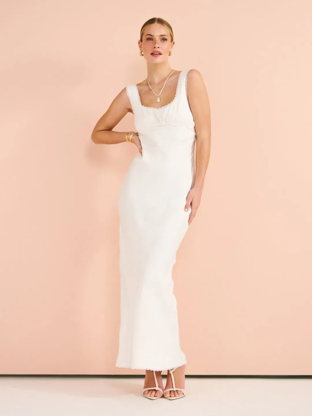 Isabelle Quinn Chelsea Lace Trim Maxi Dress in Ivory Size 8 for rent on The Volte - main image