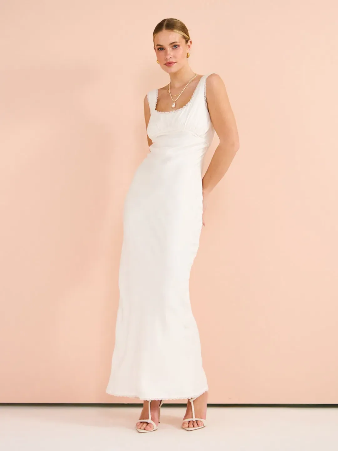 Isabelle Quinn Chelsea Lace Trim Maxi Dress in Ivory Size 8 for rent on The Volte - main image