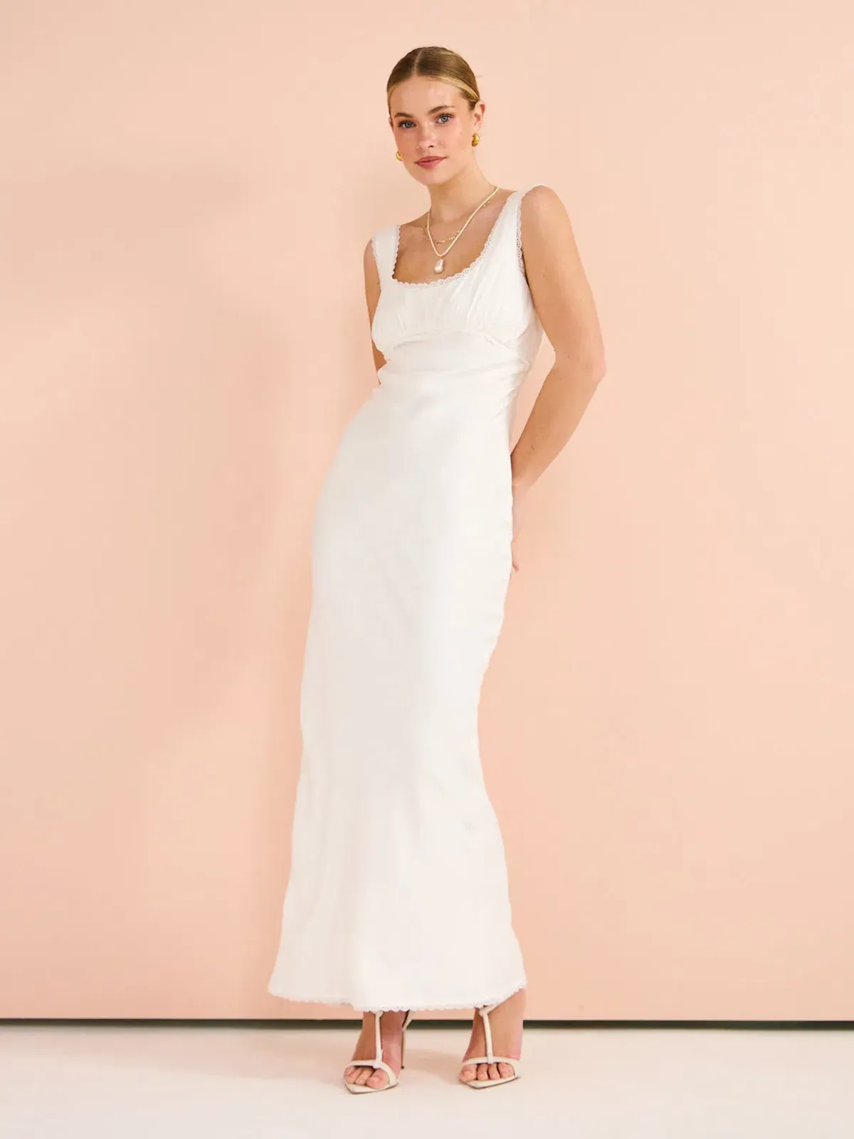 Isabelle Quinn Chelsea Lace Trim Maxi Dress in Ivory Size 8 - Image 7