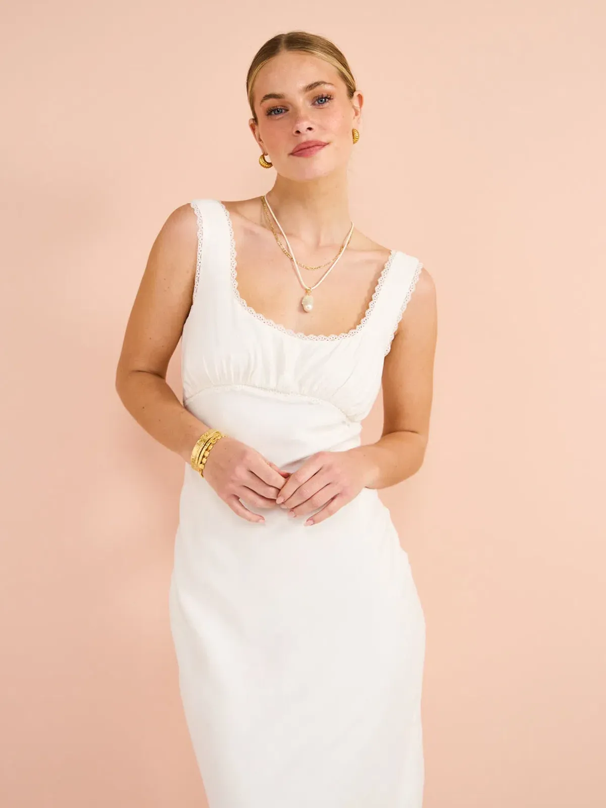 Isabelle Quinn Chelsea Lace Trim Maxi Dress in Ivory Size 8 - Image 4