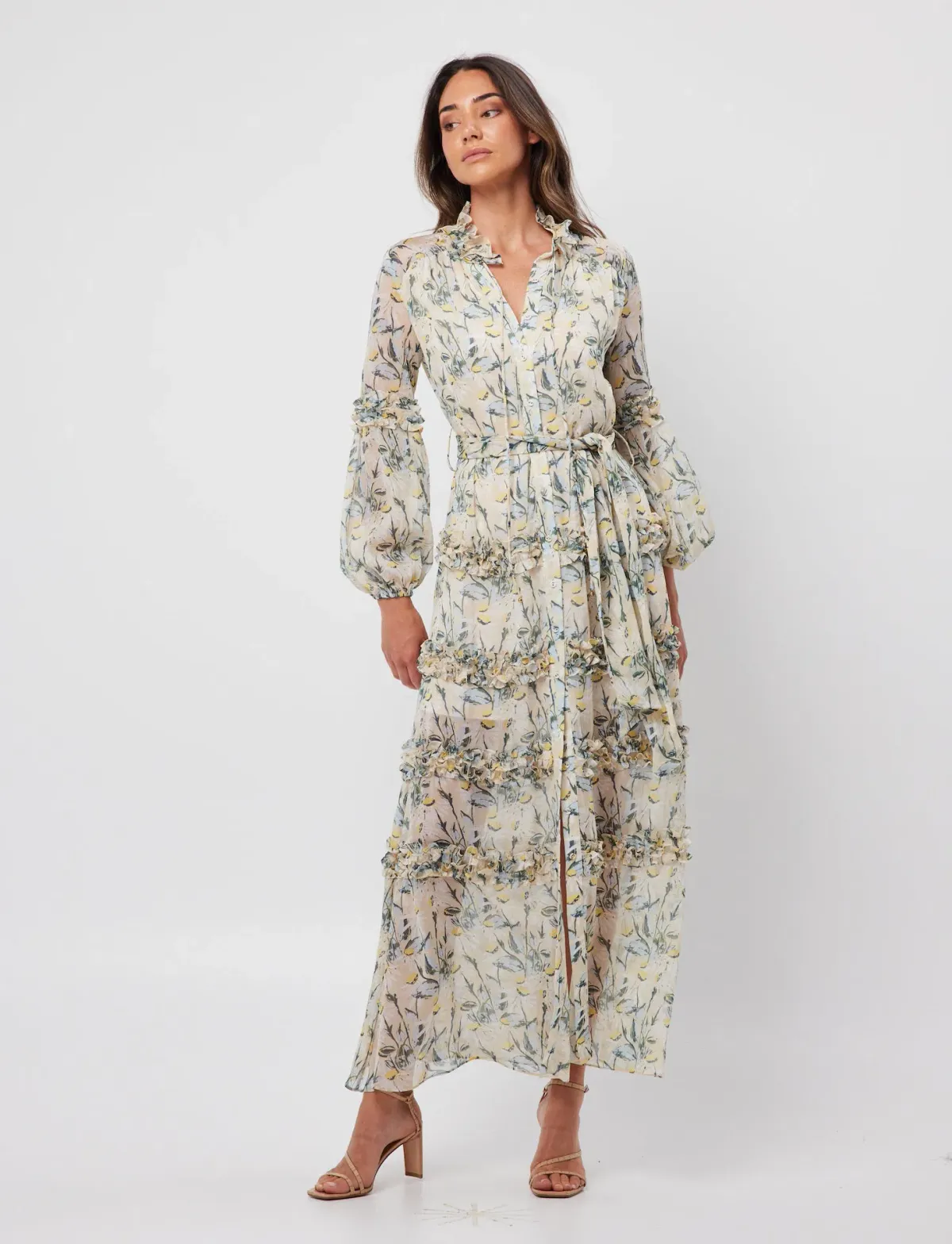 Elliatt Dress Mondrian Waist Tie Maxi Dress Floral Size XL / AU 14 for rent on The Volte - main image
