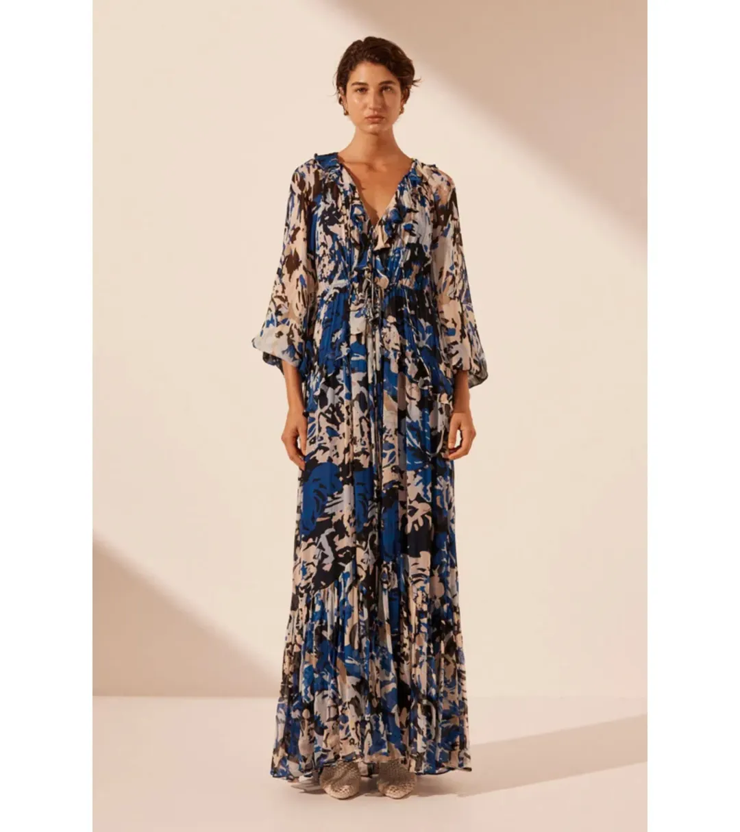 Shona Joy Olea Drawstring Ruffle Maxi Dress Print Size AU 16 for rent on The Volte - main image