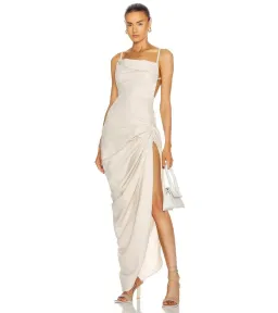 Jacquemus La Robe Saudade Asymmetrical Dress Beige Size AU 8 for rent on The Volte - image 1