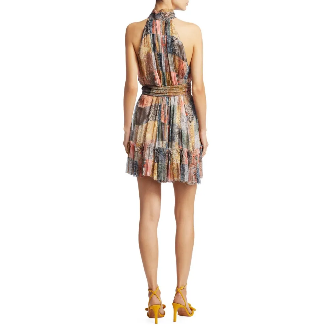 Zimmermann Ninety Six Smock Short Dress Patchwork Paisley Print Size 0 / AU 8 for rent on The Volte - main image