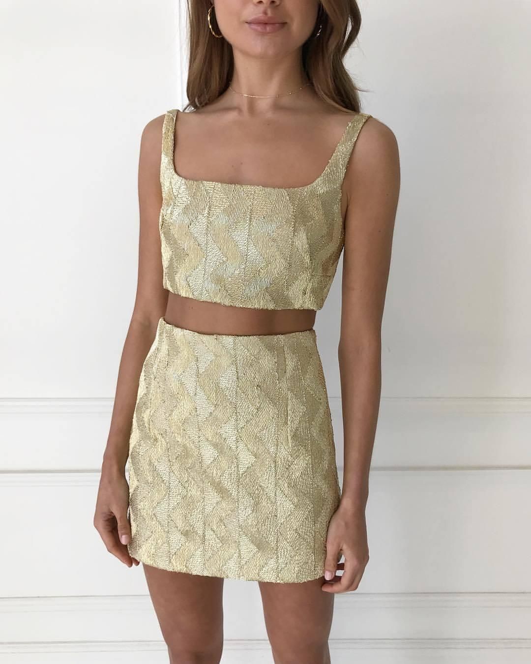 Manning Cartell No Filters Mini Top and Skirt Gold Set 10 for rent on The Volte - main image