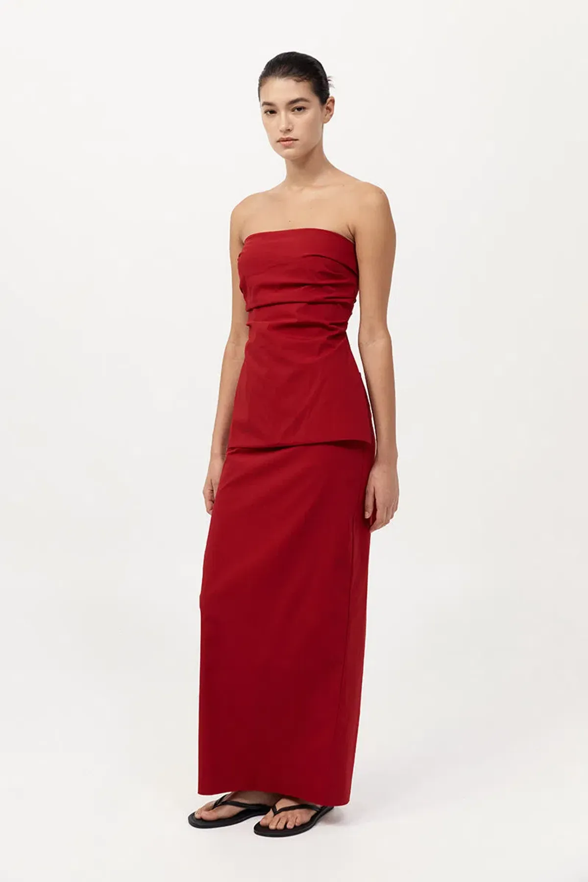 St Agni Strapless Tie Back Top and Minimal Column Skirt Set Rosso Red Size 8 - Image 1