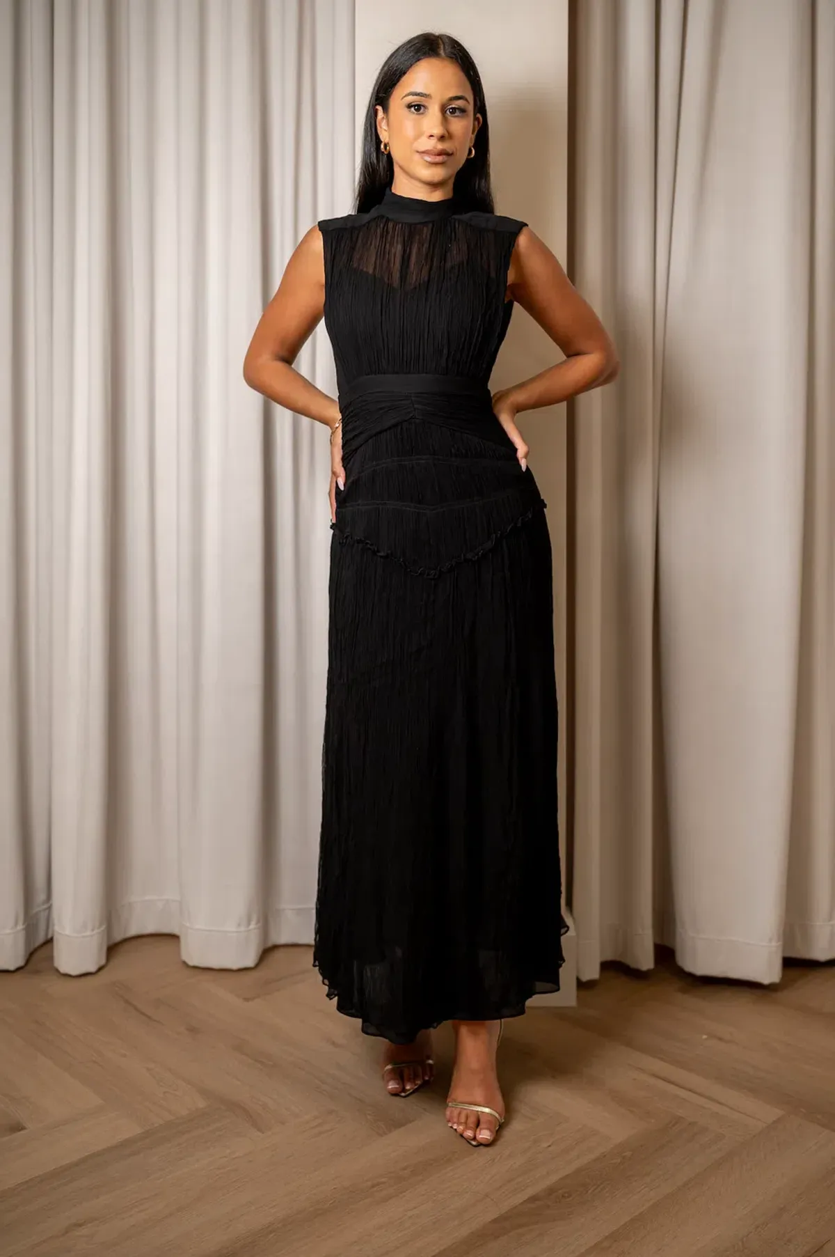 Shona Joy Clemence High Neck Midi Dress Black Size S/AU 8 - Image 3