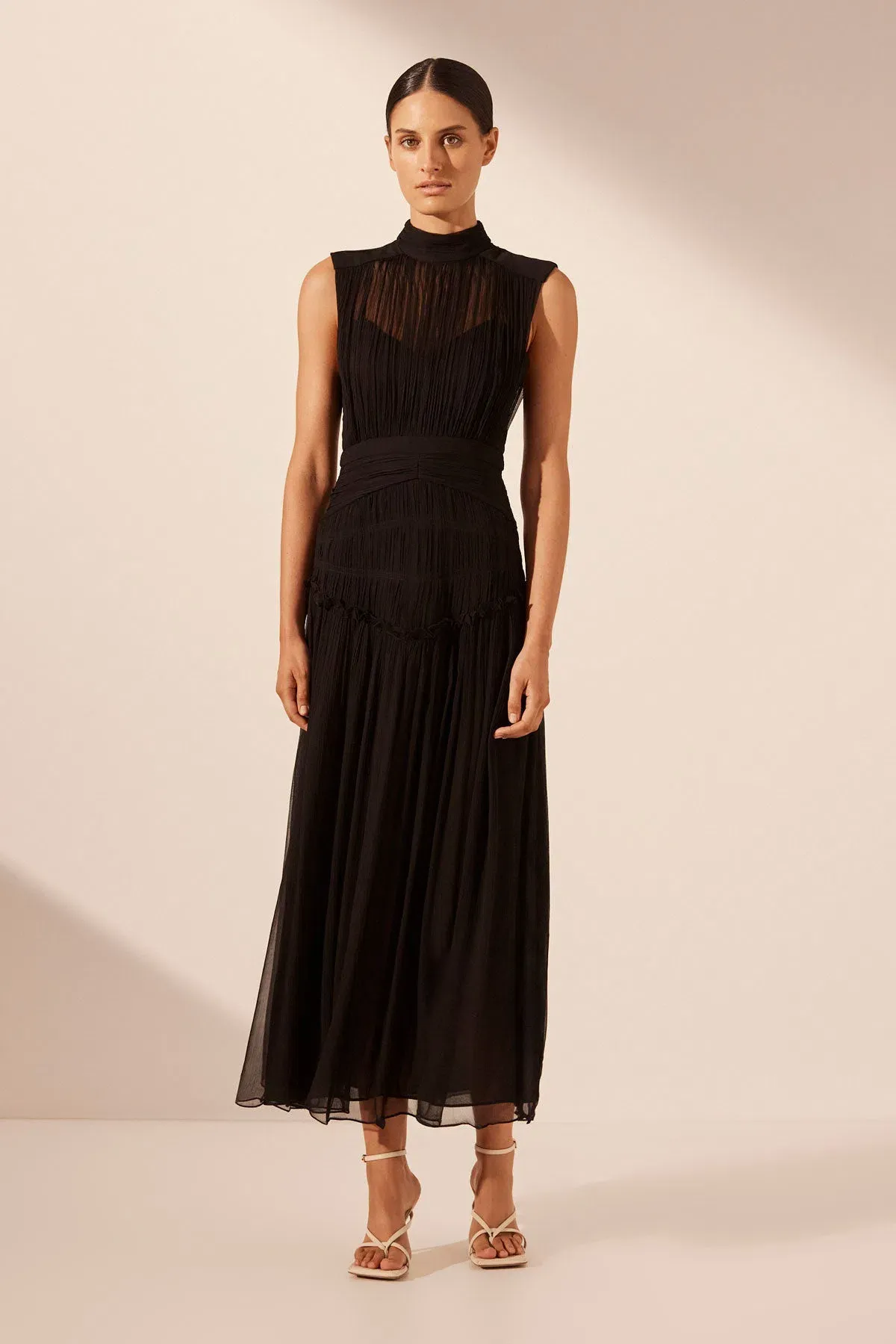 Shona Joy Clemence High Neck Midi Dress Black Size S/AU 8 - Image 1