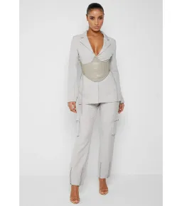 Maniere De Voir Blazer with Vegan Leather Corset Silver Size XS / AU 6 for rent on The Volte - image 1
