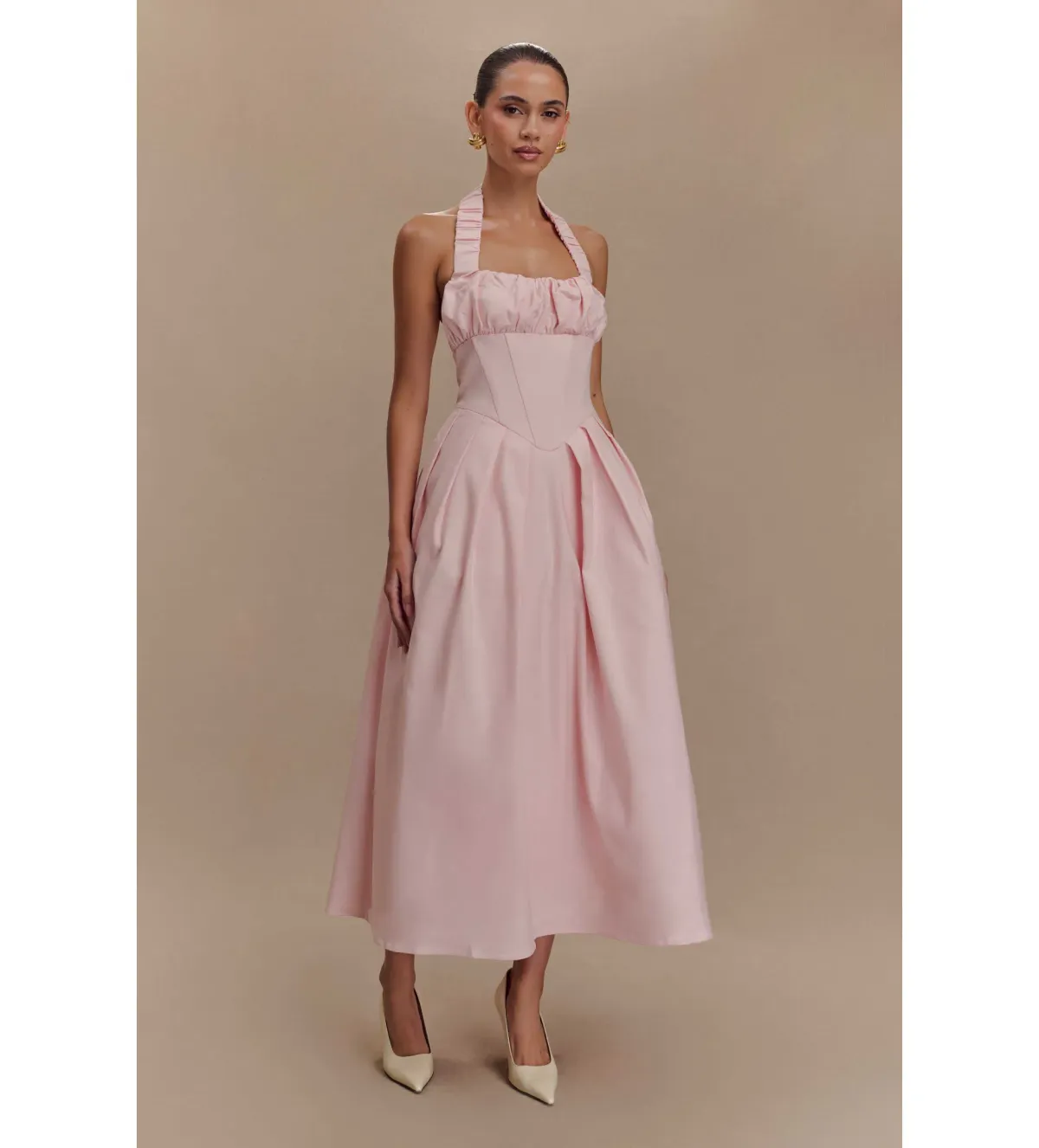 Meshki Candy Halter Midi Dress Ballet Pink AU 8 - Image 1