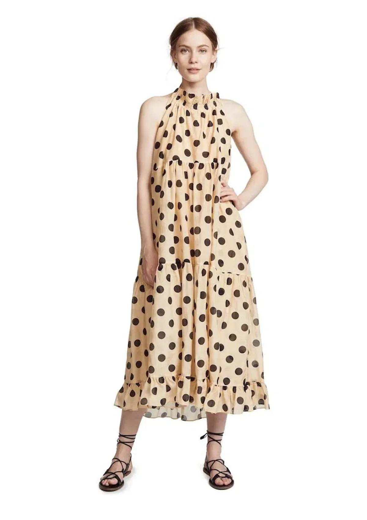 Lee Mathews Minnie Spot Halter Midi Dress Barley/Print Size 8 - Image 1