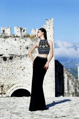 Sherri Hill #11068 Two Piece Dress Black Beaded Gown Size 4 for rent on The Volte - image 2