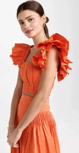 Aje Imagination Frill Sleeve Top Orange Size 14 & Yves Midi Skirt Size 12 for rent on The Volte - image 4