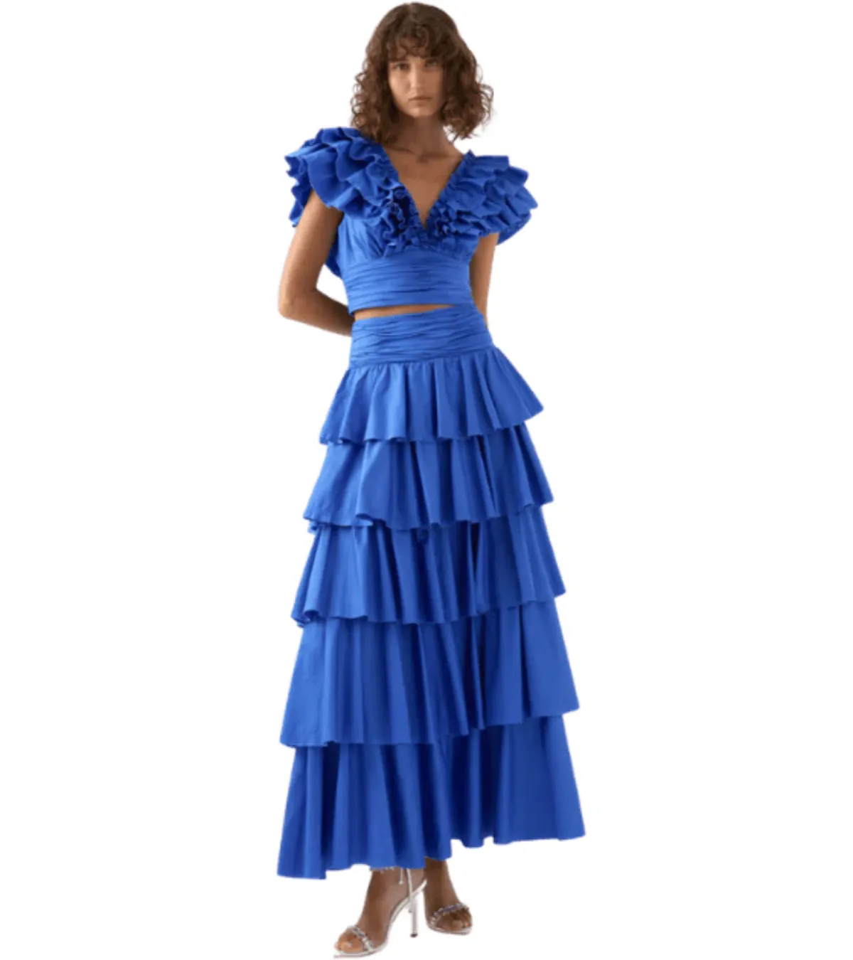 Aje Imagination Frill Sleeve Top Size AU 14 and Eleni Tiered Maxi Skirt Blue Size AU 12 - Image 1