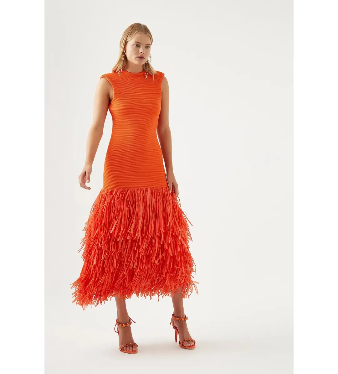 Aje Raffia Knit Midi Dress Orange Size S / AU 8 for rent on The Volte - main image