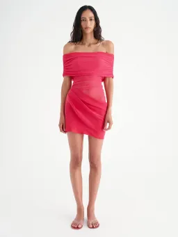 Benni Nico Off Shoulder Mini Dress Watermelon Size AU 8 for rent on The Volte - image 1